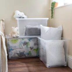 B&M Large Storage Box With Lid 110L - Clear -BM Home Shop 284861 110l storage box with lid clear 5