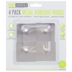 B&M Metal Adhesive Hooks 4pk - Square -BM Home Shop 332165 metal hooks 4pk square