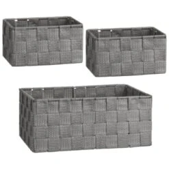 B&M Woven Storage Baskets 3pk - Silver -BM Home Shop 365979 3pk woven baskets silver group