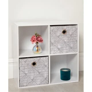 B&M Velvet Embossed Storage Cubes 2pk - Silver 1 B&M Velvet Embossed Storage Cubes 2pk - Silver