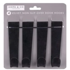 B&M Velvet Overdoor Hooks 4pk - Black 6 B&M Velvet Overdoor Hooks 4pk - Black -BM Home Shop 383665 4 velvet non slip over door hooks black