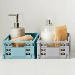 Mini Stacking Fold Flat Crate 22.2 X 15 X 8.7cm - Cream -BM Home Shop 384980 384981 384982 home essebtials mini stacking fold flat crate main