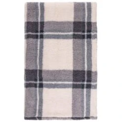 Simply Everyday Check Sherpa Throw - Grey -BM Home Shop 388697 grey check sherpa throw 2