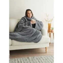 Home Essentials Teddy TV Blanket - Charcoal -BM Home Shop 393425 home essentials teddy tv blanket charcoal