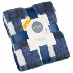 Simply Navy & Gingham Polar Fleece Throw 2pk