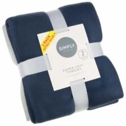 Simply Navy & Grey Polar Fleece Throw 2pk
