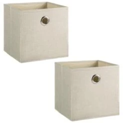 Lokken Linen Storage Cubes 2pk - Natural -BM Home Shop 395852 2pk linen lokken storage cubes natural 3