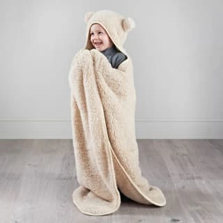 Simply Kids Hooded Sherpa Blanket - Natural 1 Simply Kids Hooded Sherpa Blanket - Natural